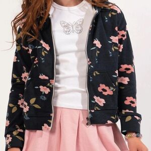 Kidpik Hoodie Sweater Youth Girls M Floral Fleece Full Zip Casual Outdoor Winter